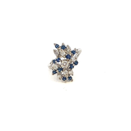 Gold Diamond and Sapphire Cluster Ring