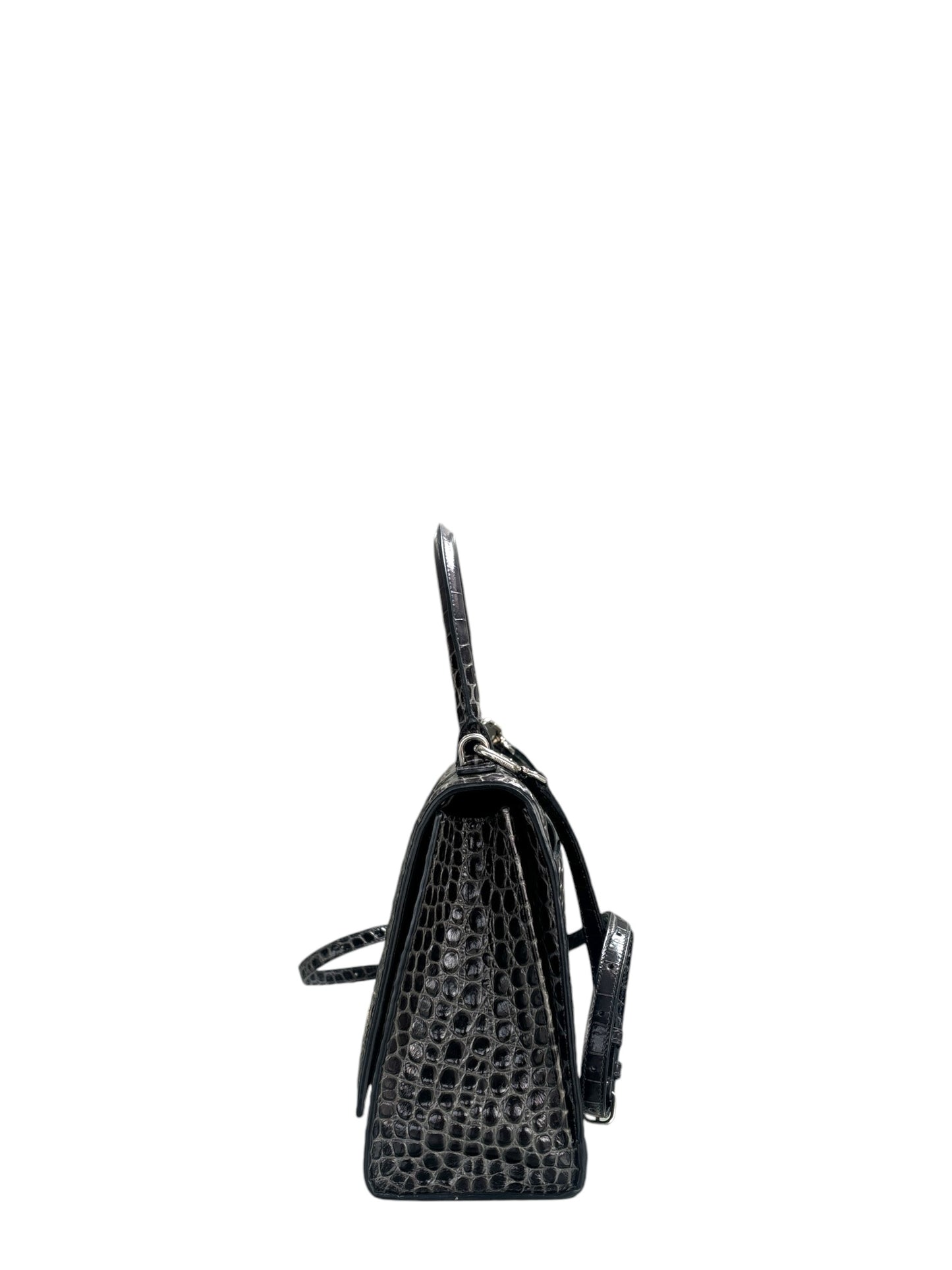 Hourglass Crocodile Embossed Handbag