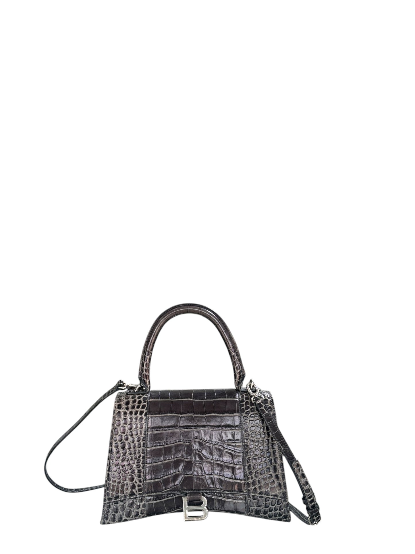 Hourglass Crocodile Embossed Handbag