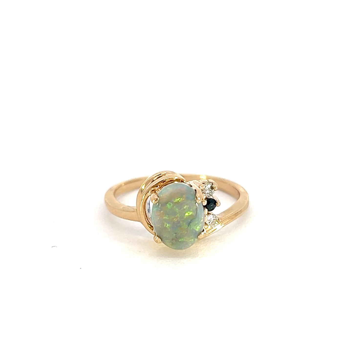 Opal, Sapphire, Diamond Swirl Ring