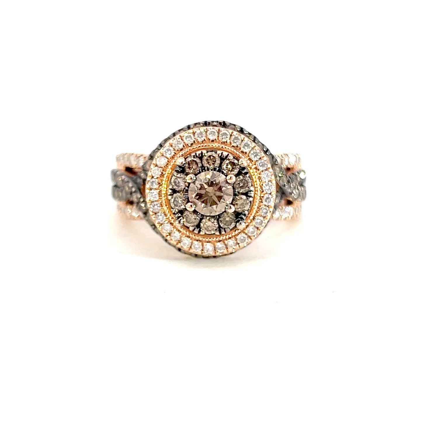 White & Cognac Diamond Cluster Ring