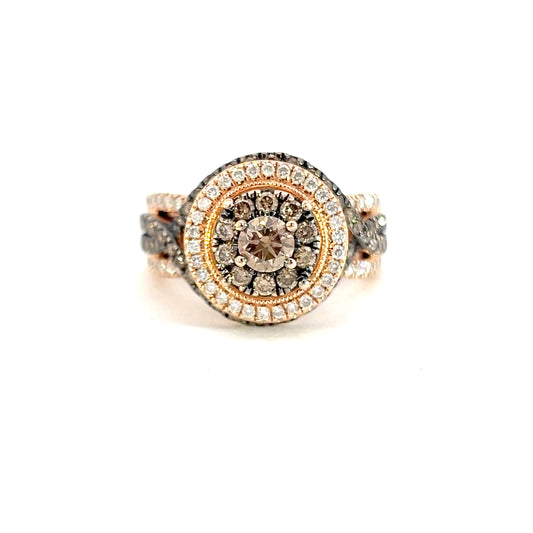 White & Cognac Diamond Cluster Ring