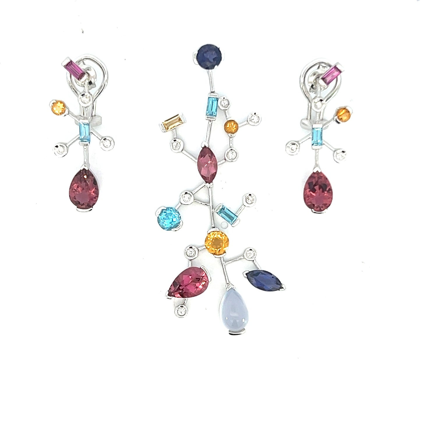 Multi Stone Earrings and Pendant Set