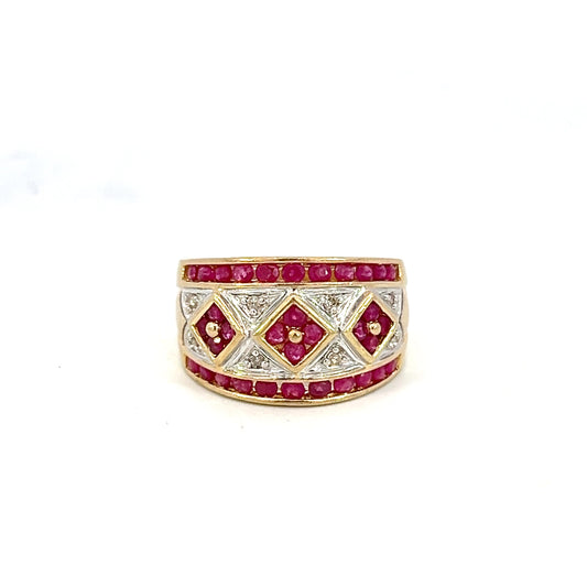 Natural Diamond & Lab Grown Ruby Gold Band