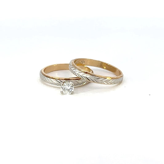 Gold and Diamond Solitaire Wedding Set