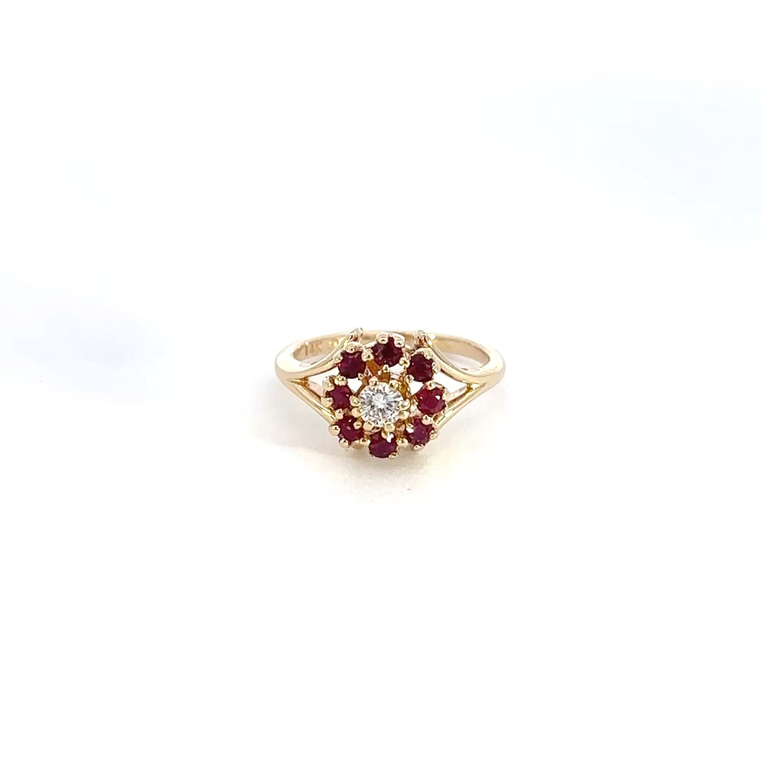 Diamond & Ruby Floral Ring