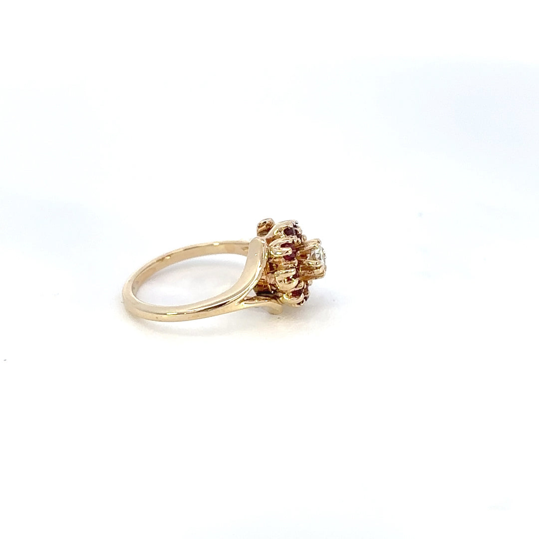 Diamond & Ruby Floral Ring