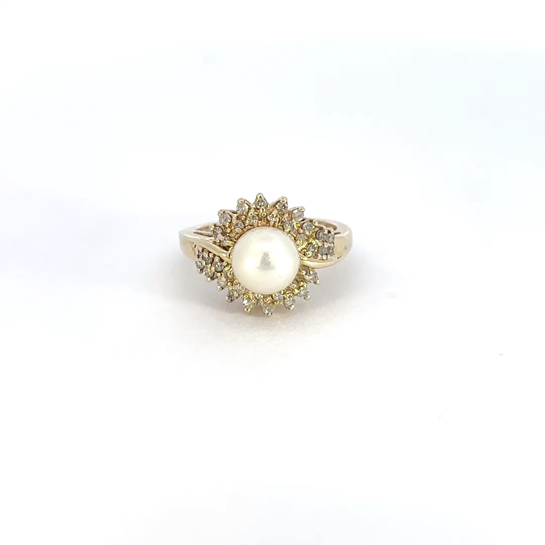 Gold Pearl & Diamond Ring