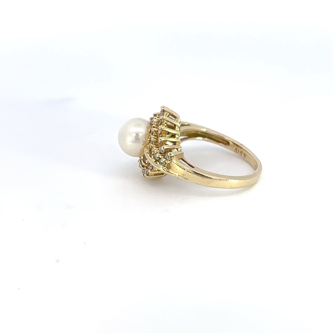 Gold Pearl & Diamond Ring