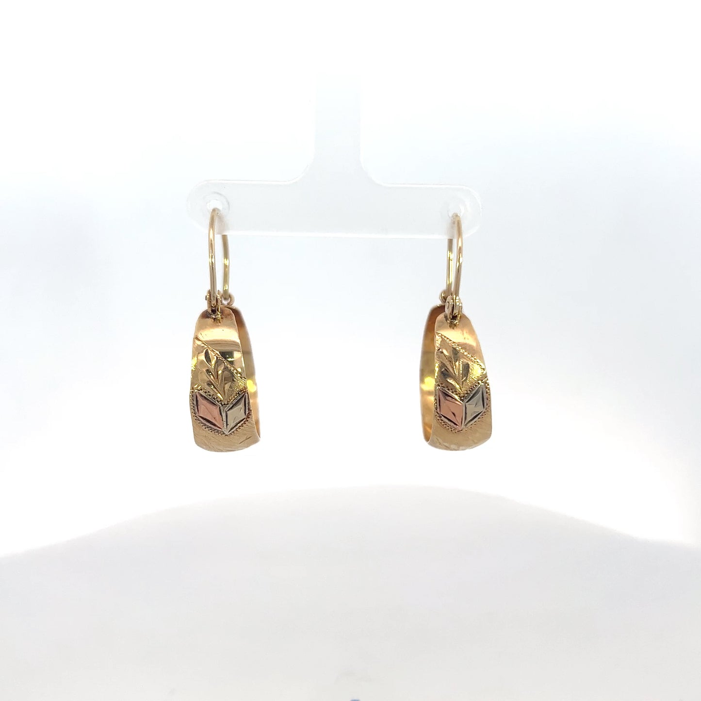 Tri-Gold Basket Hoop Earrings