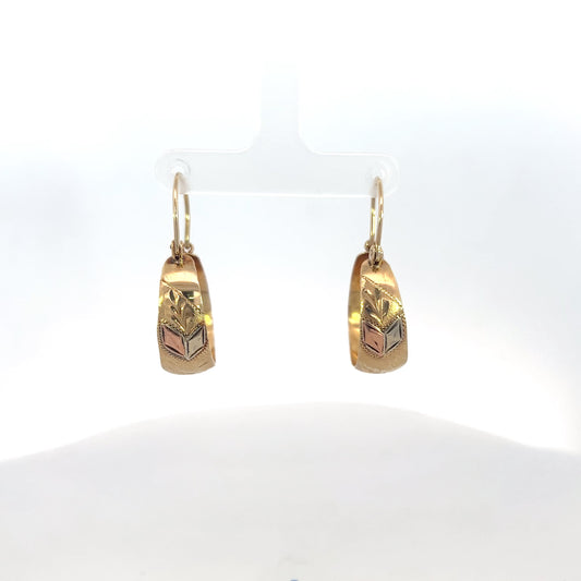 Tri-Gold Basket Hoop Earrings