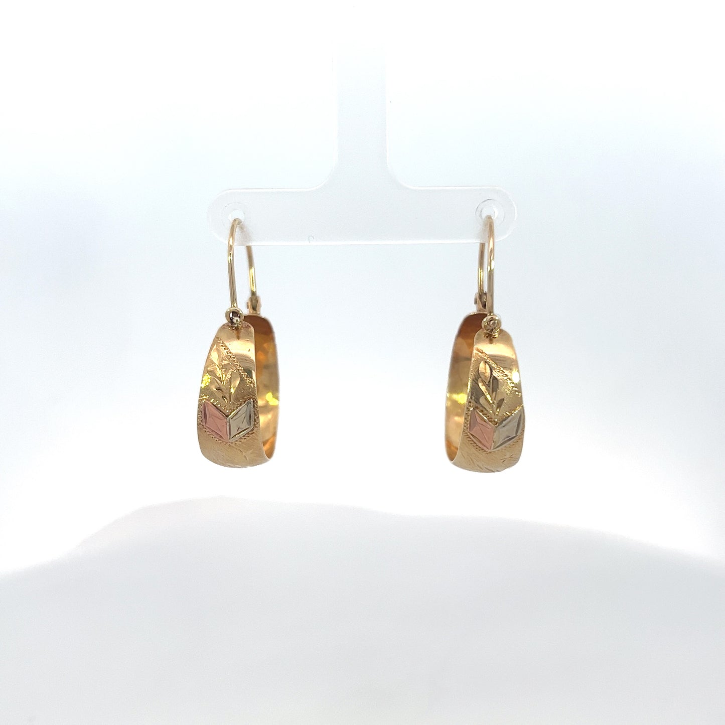 Tri-Gold Basket Hoop Earrings