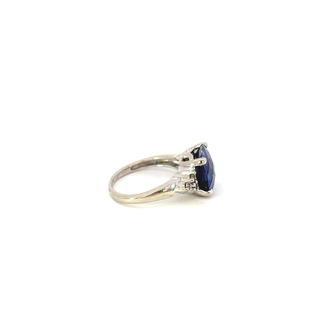 Lab Grown Sapphire and Natural  Diamond Ring