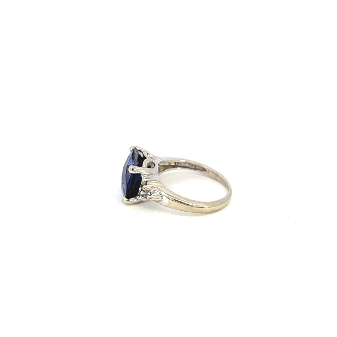 Lab Grown Sapphire and Natural  Diamond Ring