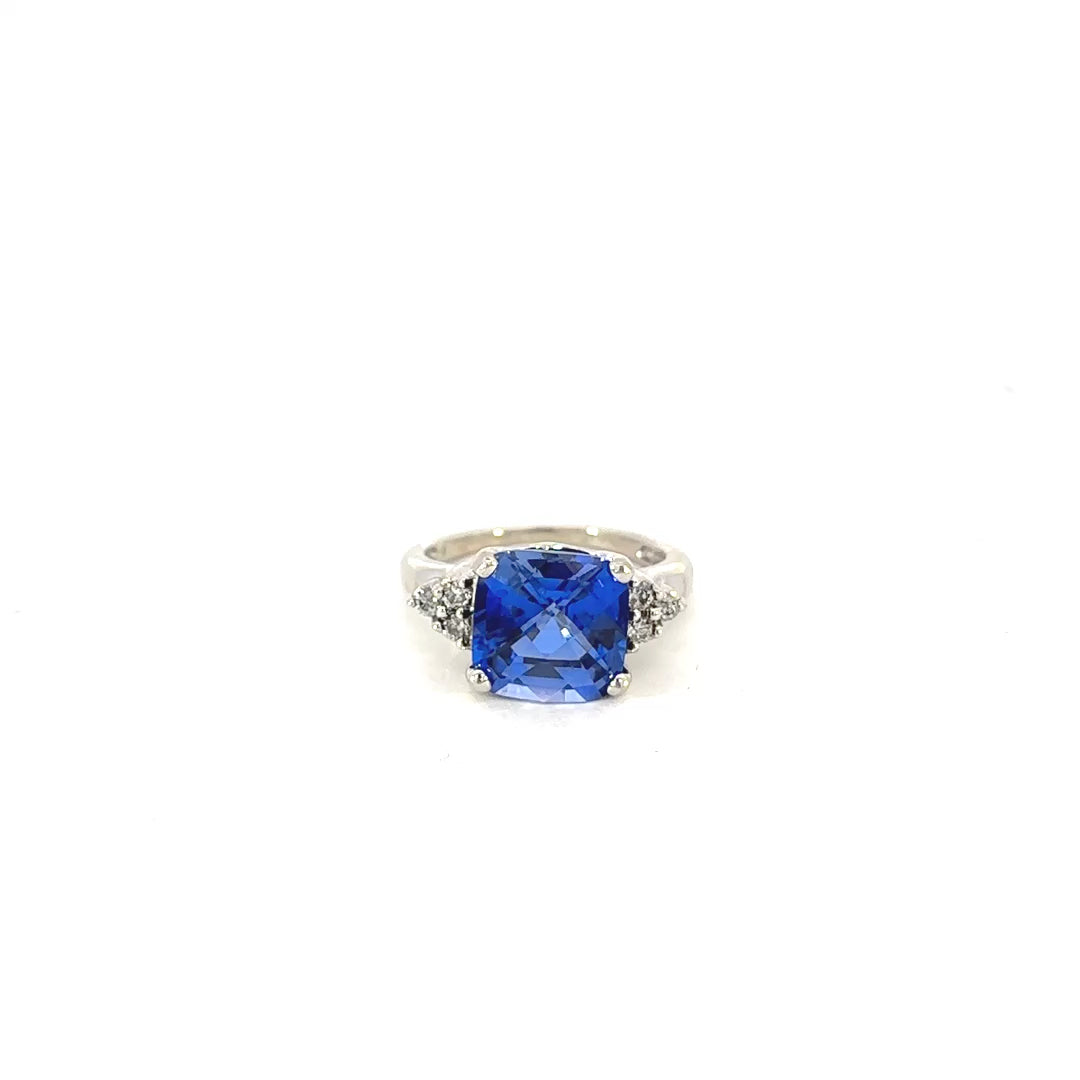 Lab Grown Sapphire and Natural  Diamond Ring
