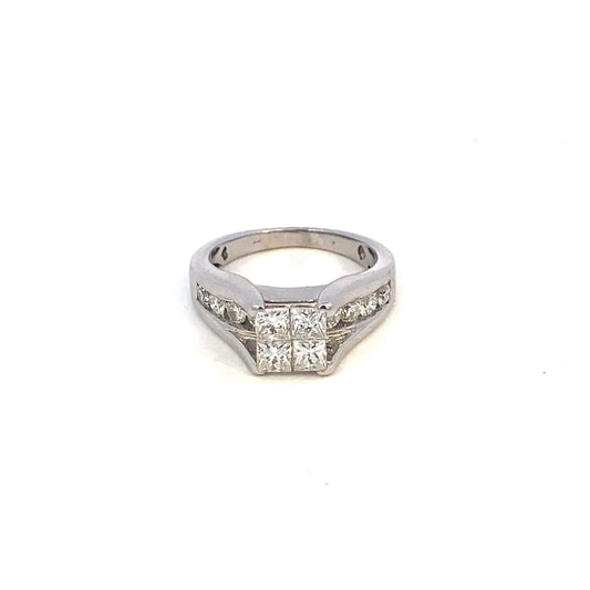 Diamond White Gold Princess & Round Diamond Bridge Style Engagement Ring