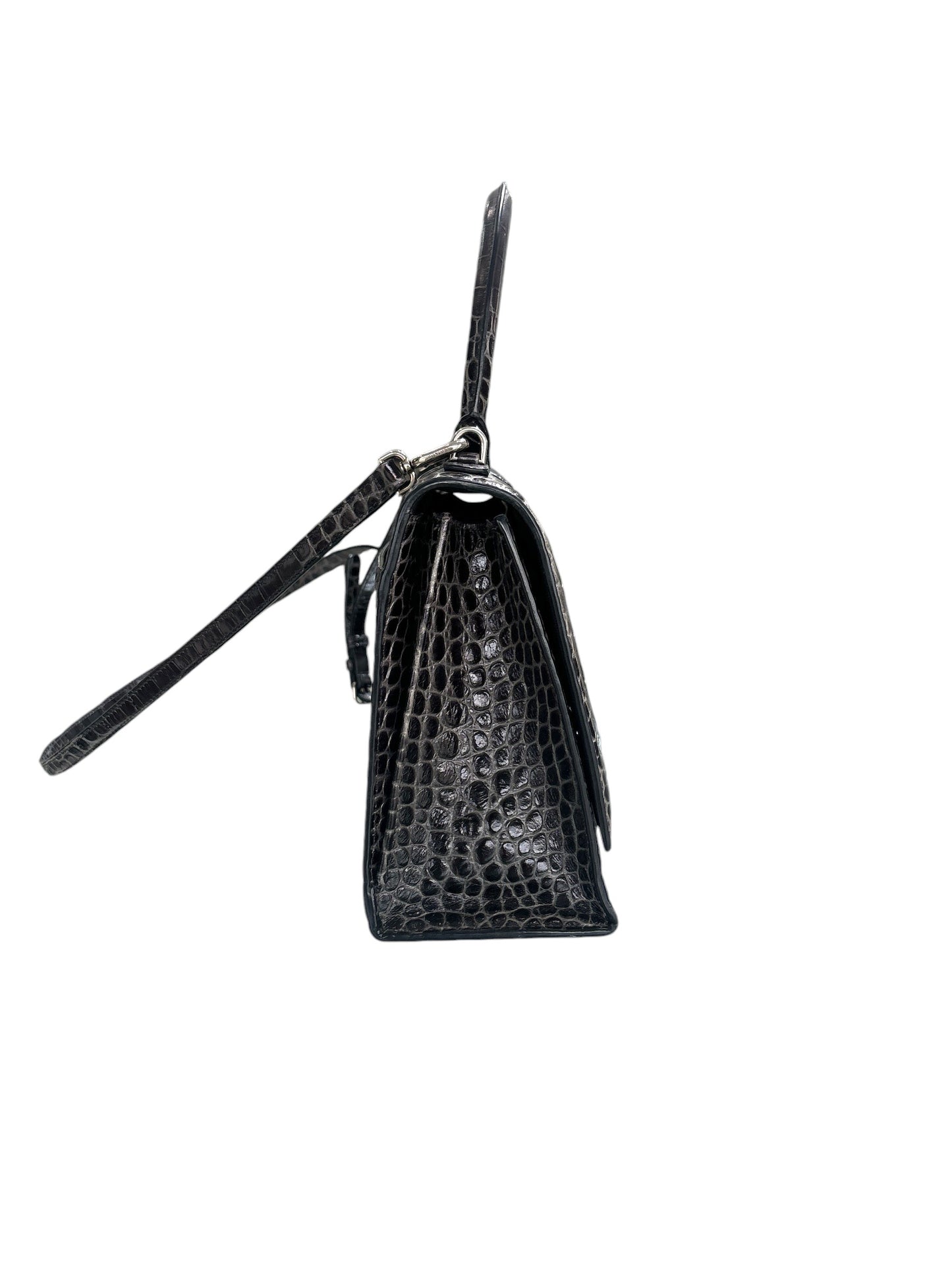 Hourglass Crocodile Embossed Handbag