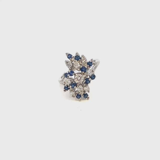 Gold Diamond and Sapphire Cluster Ring