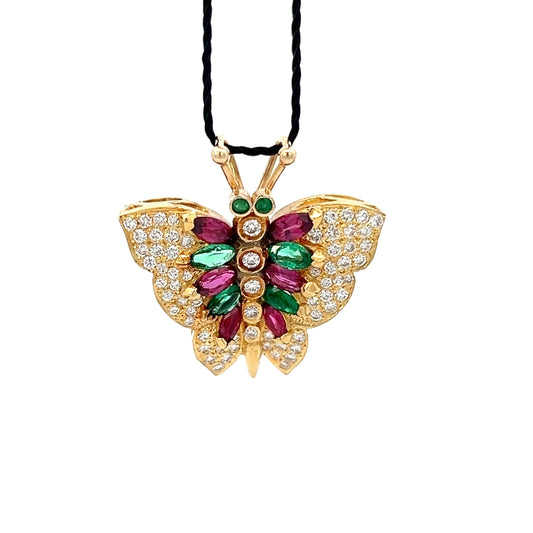 Diamond, Ruby, & Emerald Butterfly Pendant