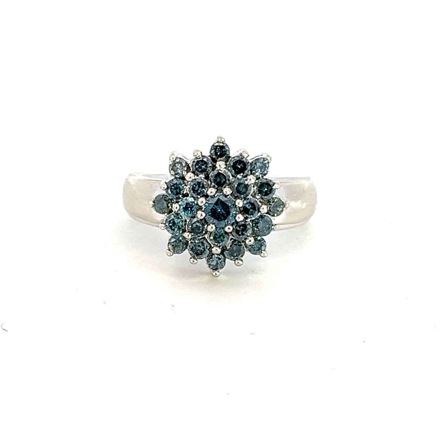 Gold Blue Diamond Cluster Ring